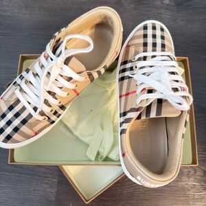 Burberry Beige and Black Plaid Sneakers
